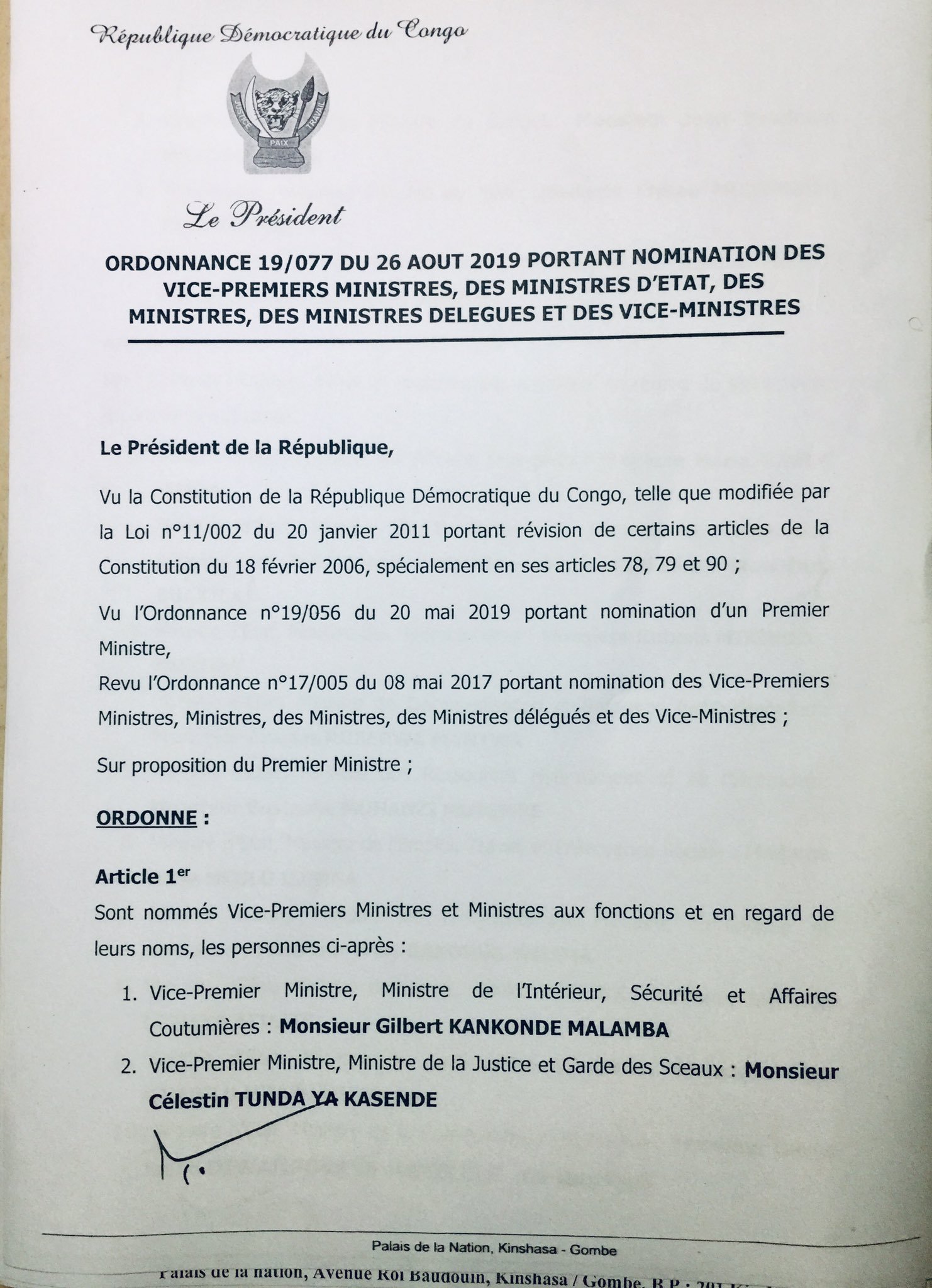 RDC Voici la liste du gouvernement Ilunga
