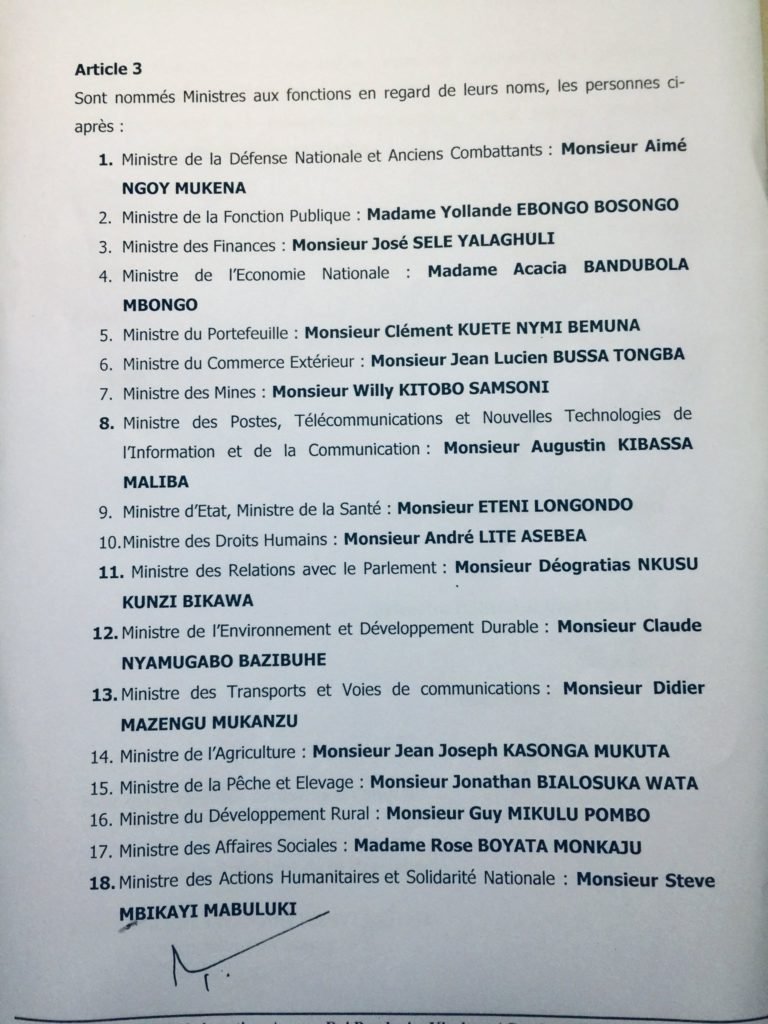 RDC Voici la liste du gouvernement Ilunga