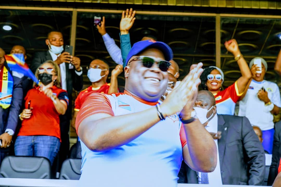Le président de la République, Félix-Antoine Tshisekedi saluant le succès des Léopards de la RDC face aux Bareas de Madagascar au stade des Martyrs de la Pentecôte